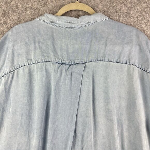 Cato Blue Chambray Top Shirt Womens 22/24 Light Distressed Wash Cuffed Button* - Picture 7 of 14